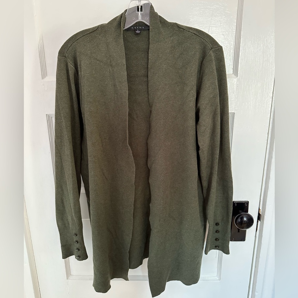 Cyrus Olive Green Ribbed Open-Front Cardigan